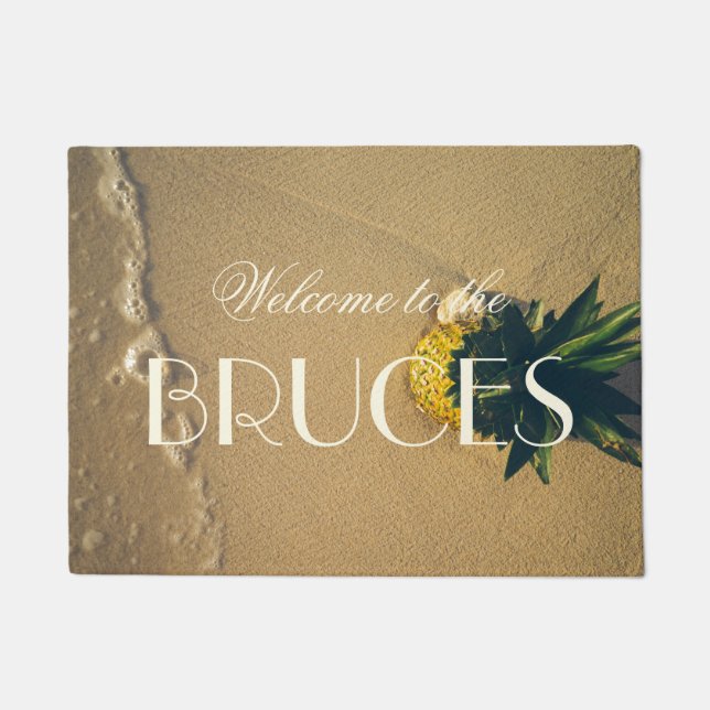 Beach Pineapple Tropical Accent Personalized Doormat (Front)