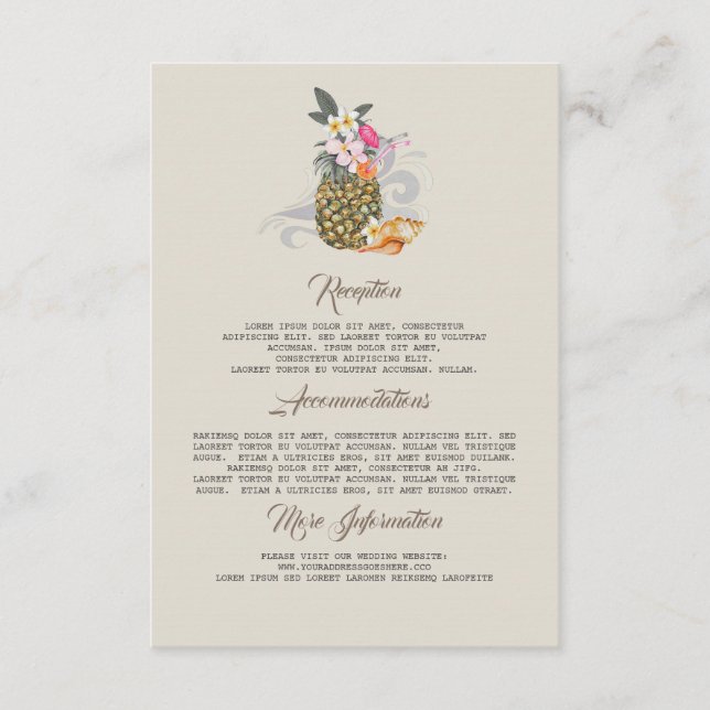 Beach Pineapple Wedding Information Guest Card (Front)