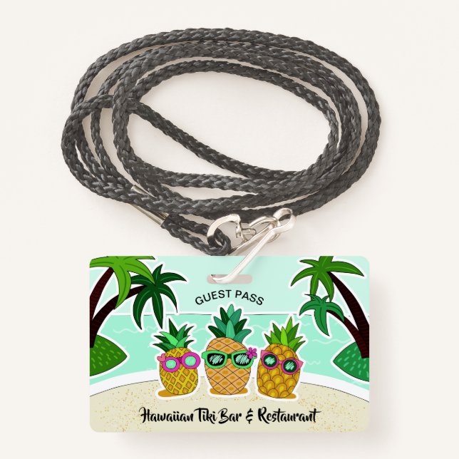 Beach Pineapples custom text party badges (Front with Lanyard)