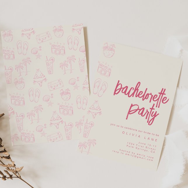 Beach Pink Bachelorette Party Invite (Creator Uploaded)