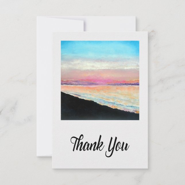 Beach Pink Blue Painted Sunset Art Thank You Card (Front)