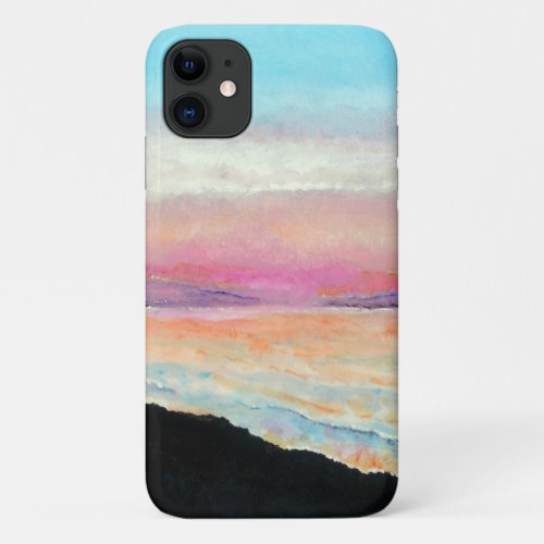 Beach Pink Blue Sunset Artwork iPhone 11 Case