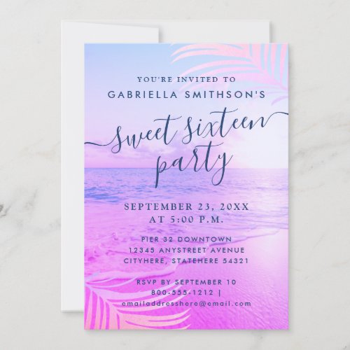 Beach Pink Filter Tropical Summer 16th Birthday Invitation