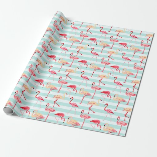 Beach pink flamingo stripe wrapping paper | Zazzle