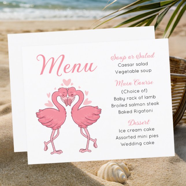 Beach Pink Flamingos Tropical Wedding Menu  (Creator Uploaded)