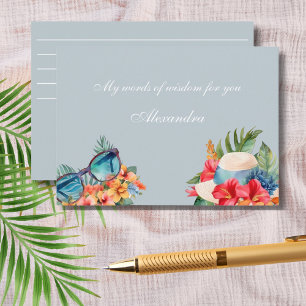 Beach Pink Floral Blue Tropical Bridal Shower Enclosure Card