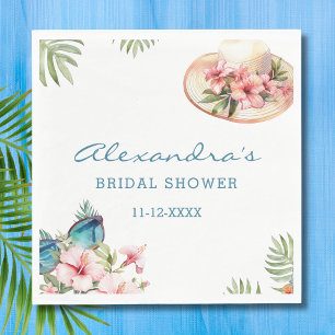 Beach Pink Floral Tropical Bridal Shower Napkins