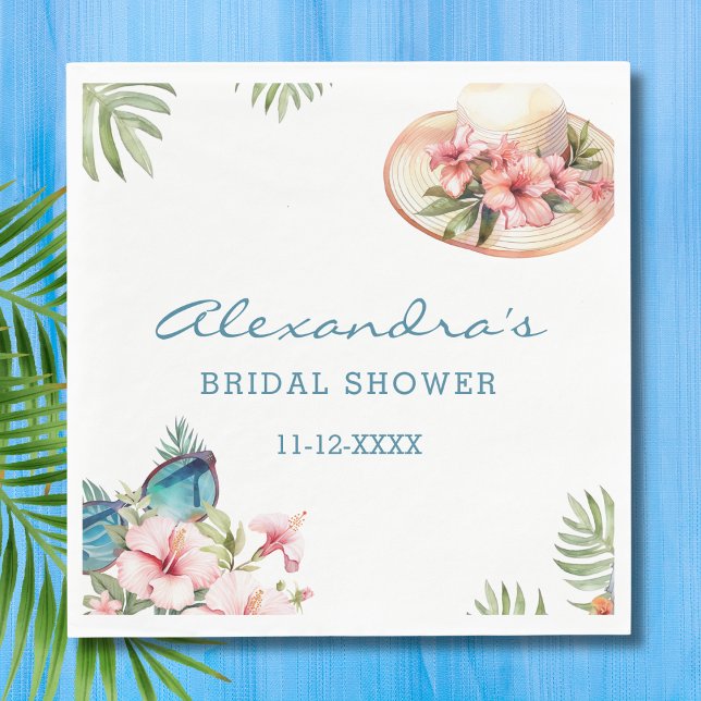 Beach Pink Floral Tropical Bridal Shower Napkins (Creator Uploaded)