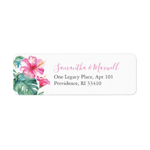 Beach Pink Floral Watercolor Hibiscus Label