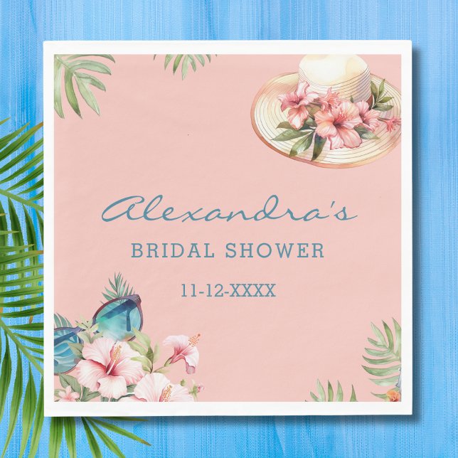 Beach Pink Flowers Tropical Bridal Shower Napkins (Creator Uploaded)