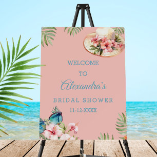 Beach Pink Flowers Tropical Bridal Shower Welcome Foam Board