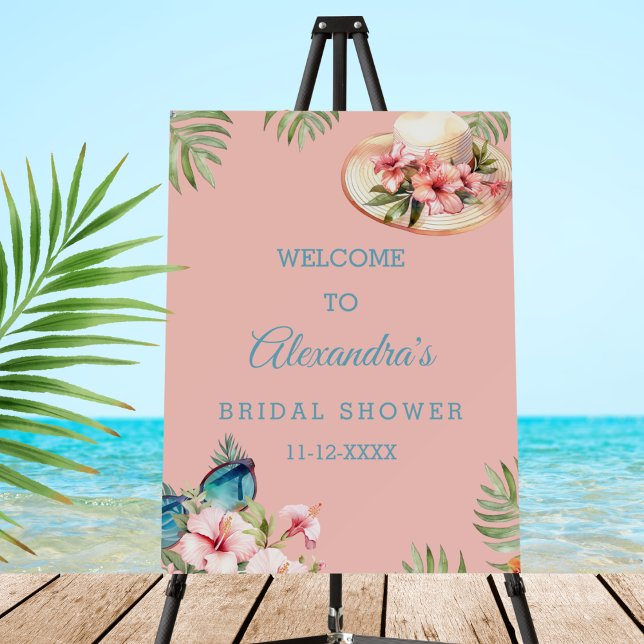 Beach Pink Flowers Tropical Bridal Shower Welcome Foam Board (Creator Uploaded)