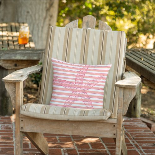 Beach Pink Stripe Starfish Porch Patio Pool Outdoor Pillow