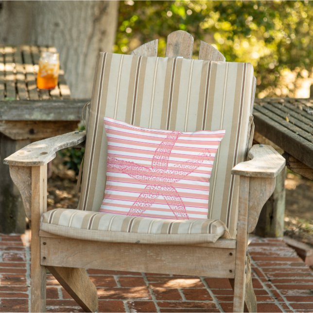 Beach Pink Stripe Starfish Porch Patio Pool Outdoor Pillow (Chair)
