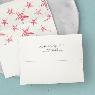 Beach Pink Watercolor Starfish Return Address Envelope