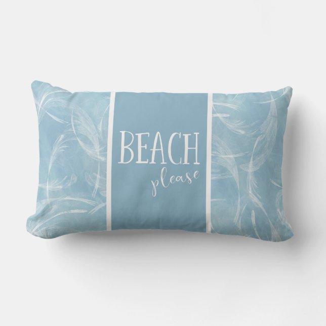 Beach please blue water pattern typography lumbar pillow (Front)