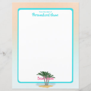 Beach Please Bordered Unlined Paper Sheet