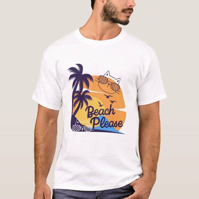 Beach Please Cat Summer Fun T-Shirt (Front)
