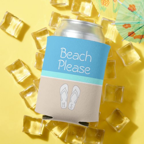 BEACH PLEASE Chic Modern Monogram Party Favor Can Cooler