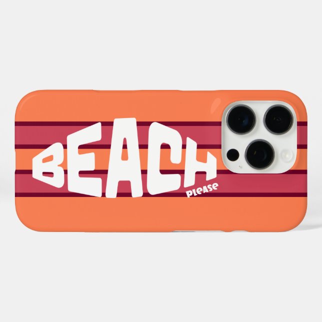Beach Please Coral & Pink Retro Striped  Case-Mate iPhone Case (Back (Horizontal))