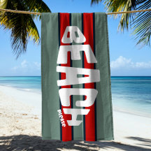 Beach Please Dusty Blue and Red Beach Towel