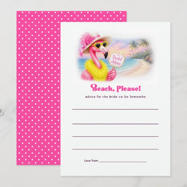 Beach Please Flamingo Bachelorette Advice Card (Front/Back)