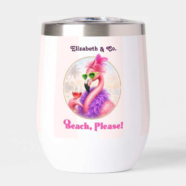 Beach Please Flamingo Bachelorette Thermal Wine Tumbler (Front)