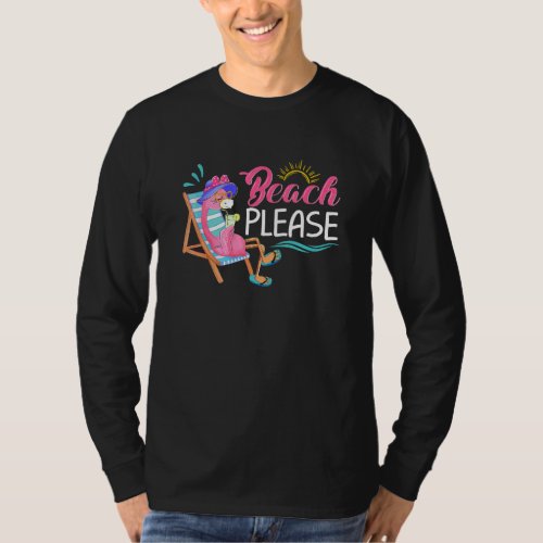 Beach Please Flamingo Drinking  Summer Vacation T_Shirt