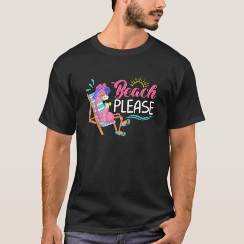 Beach Please Flamingo Drinking  Summer Vacation T_Shirt