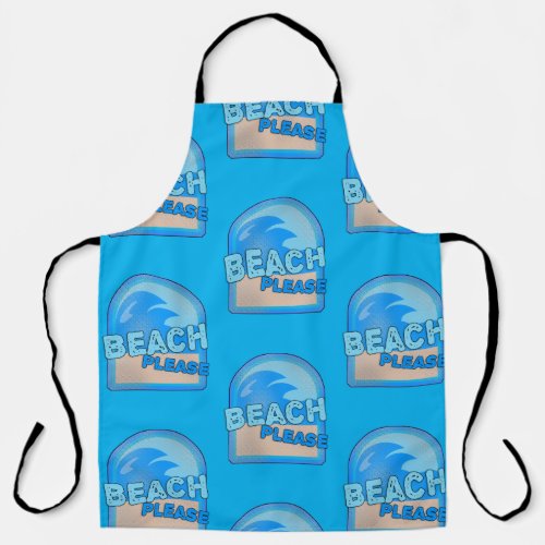 Beach Please Fun Summer Fun Waves Logo  Apron