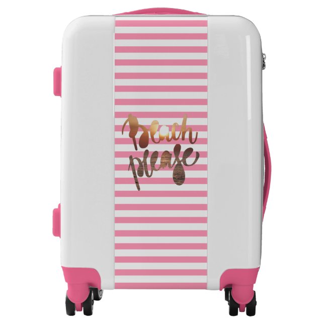 BEACH PLEASE | Fun Typography & Pink Stripes Luggage (Front)