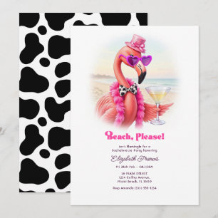 Beach Please Funny Flamingo Beach Bachelorette Invitation