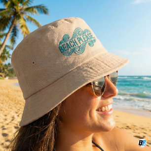 "Beach Please" Funny Summer Quote Blue Waves Bucket Hat