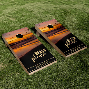Beach Please Golden Sunset Coastal Custom Cornhole Set