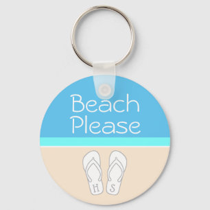 Beach Please Monogram Flip-Flops Modern Template Keychain