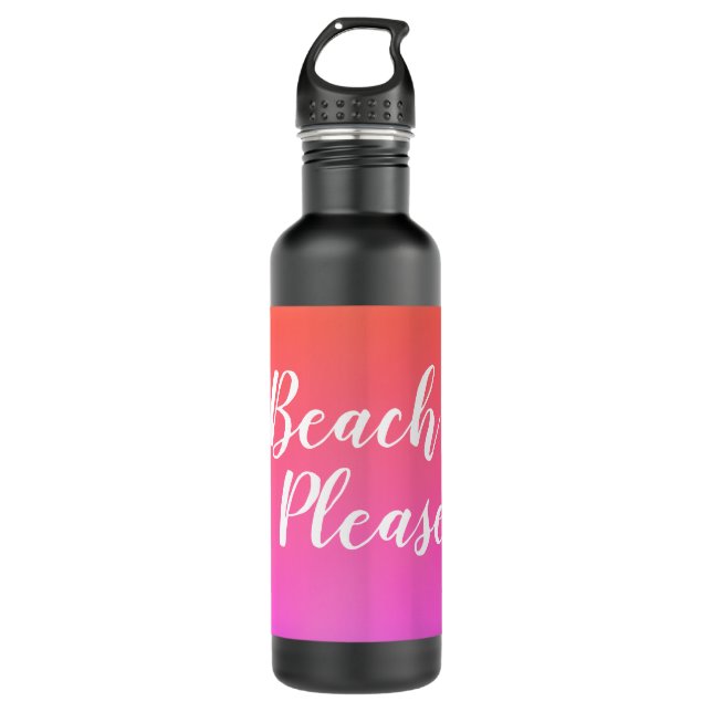 Beach Please Orange Pink Ombre Stainless Steel Water Bottle (Front)