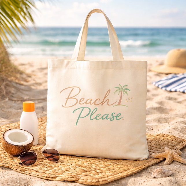 Beach Please Pastel Script Typography Tote Bag (Creator Uploaded)