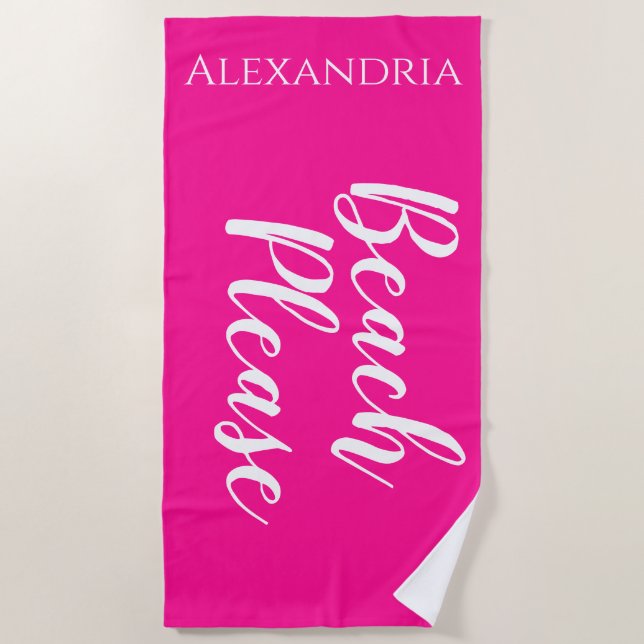 Beach Please Personalized Hot Pink Towel (Front)