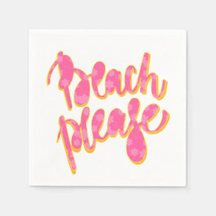 BEACH PLEASE   Pink & Orange Typography & Quote Napkins