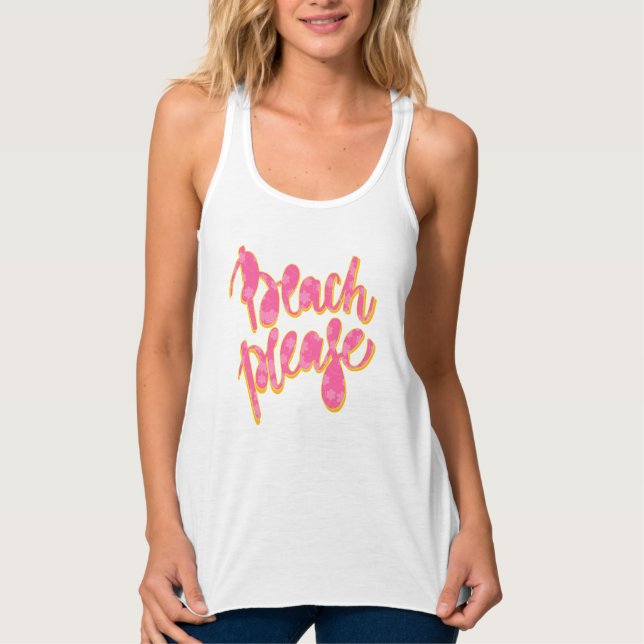 BEACH PLEASE | Pink & Orange Typography & Quote Tank Top (Front)