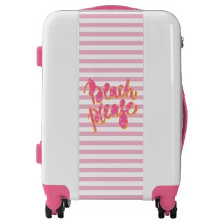 BEACH PLEASE | Pink Typography & Pink Stripes Luggage