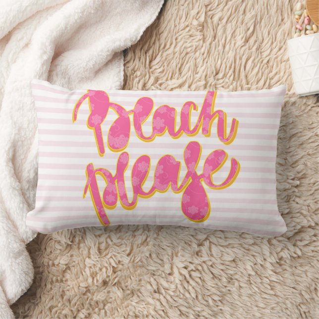 BEACH PLEASE | Pink Typography & Quote Lumbar Pillow (Blanket)