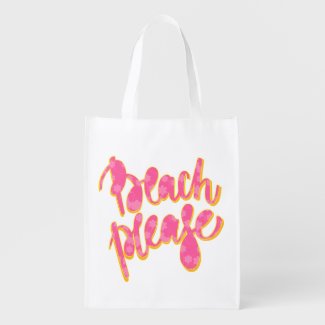 BEACH PLEASE | Pink Typography & Summer Quote Grocery Bag