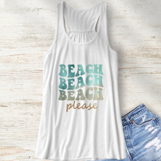 Beach Please Retro Blue and Tan Summer Tank Top