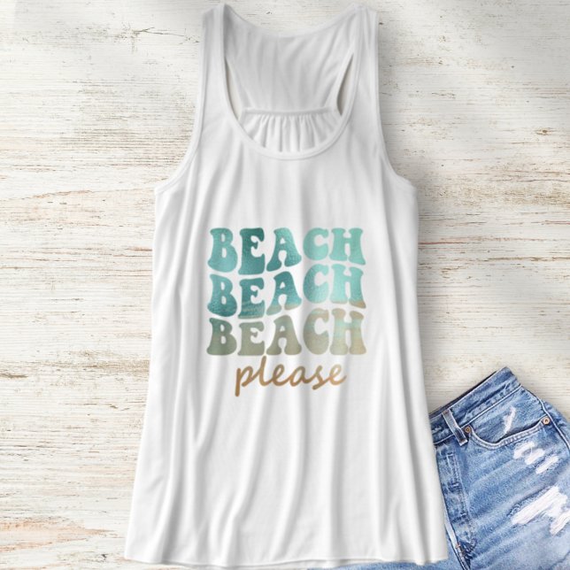 Beach Please Retro Blue and Tan Summer Tank Top (Summer Beachy Beach Please Racerback Shirt)