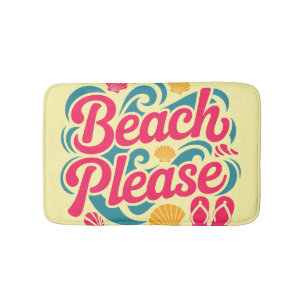 Beach Please Retro Graphic: Pink Typography Bath Mat