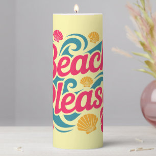 Beach Please Retro Graphic: Pink Typography Pillar Candle