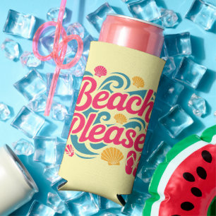Beach Please Retro Graphic: Pink Typography Seltzer Can Cooler