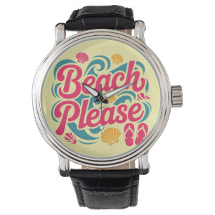 Beach Please Retro Graphic: Pink Typography Watch