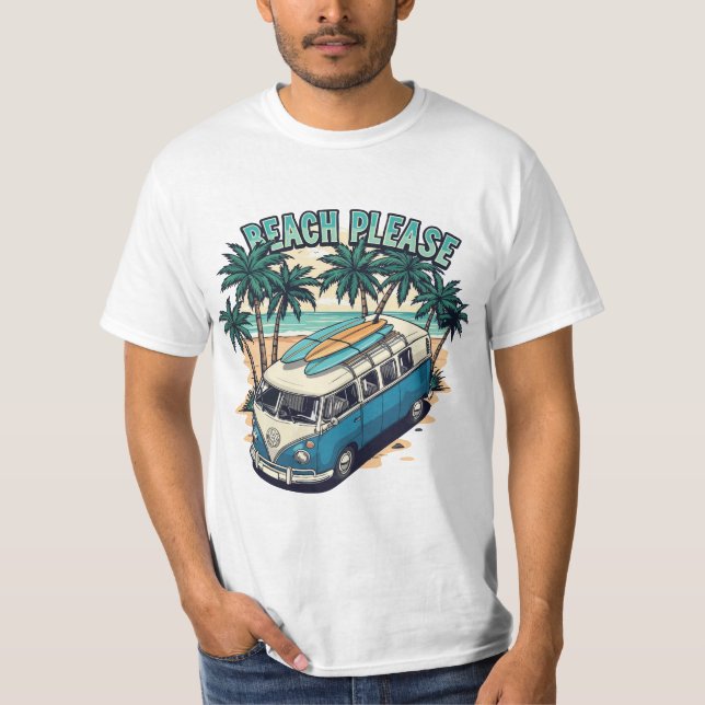 Beach Please Retro Surf Van T-Shirt (Front)